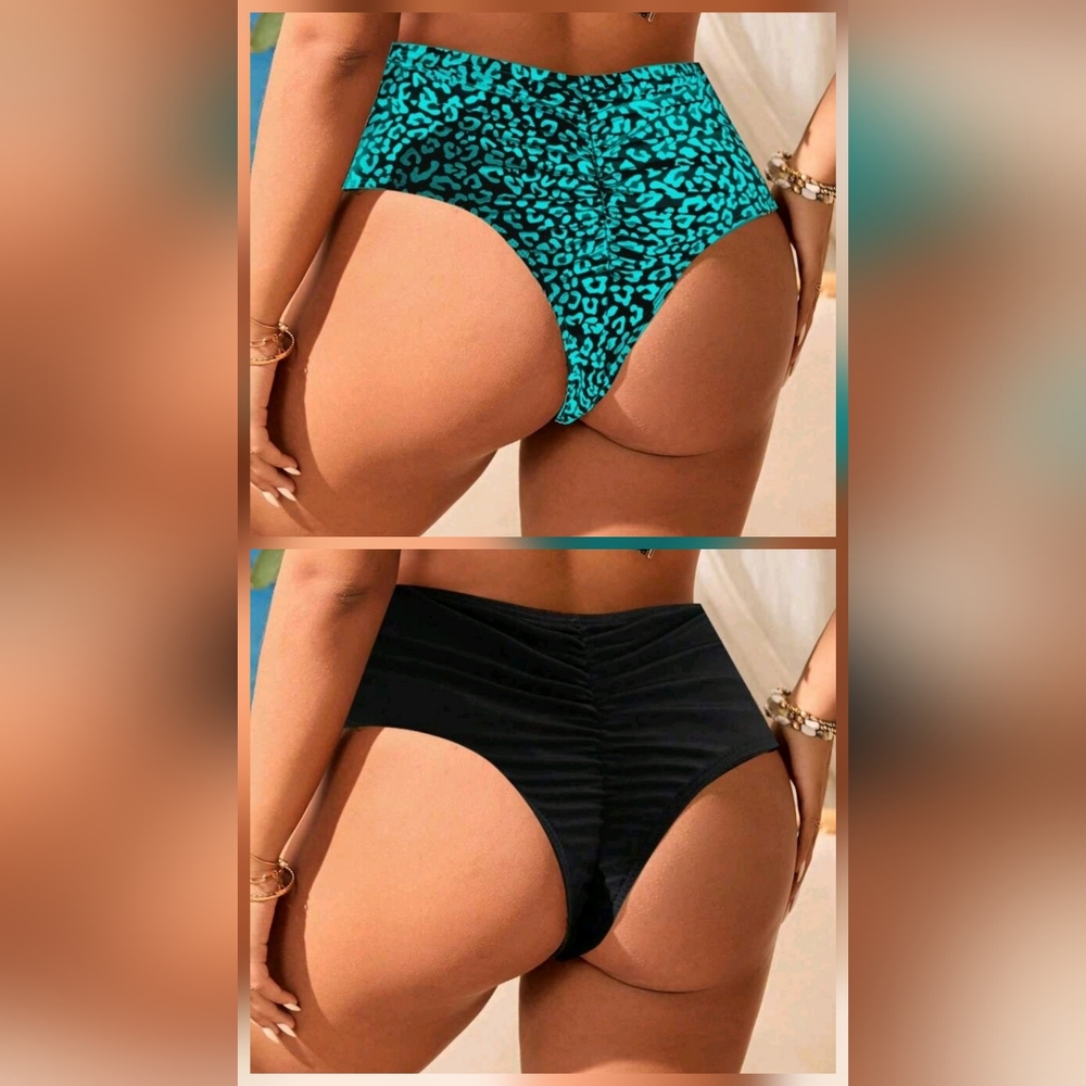 NWT Lot of 2 Sexy High Waist Bikini 2X Teal Leopard & Black